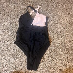 Color Block One Piece Swimsuit Ruched Tummy Control Bathing Suit S‎